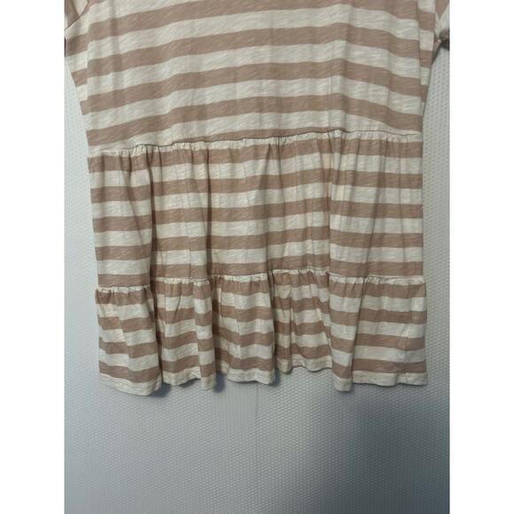 Torrid Peplum Tee Shirt Tan White Striped Babydoll Top Short Sleeve Casual 1X - Picture 3 of 10
